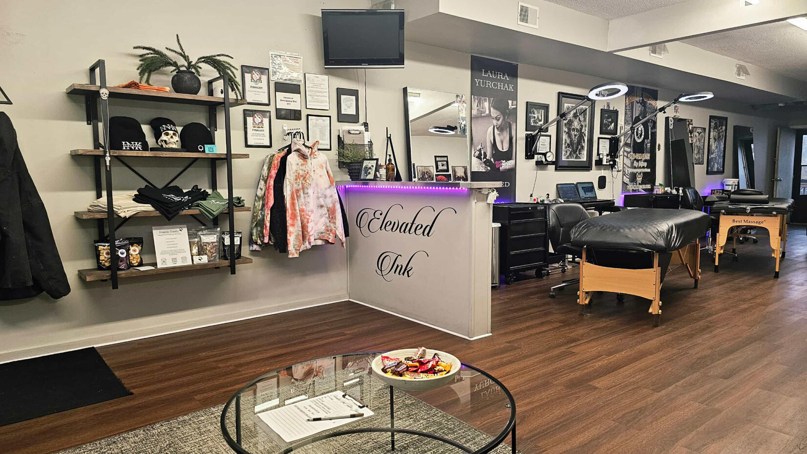 front desk/merch shelf